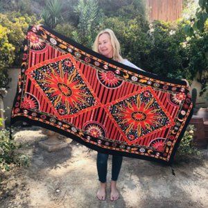 Astrology Large Scarf, wrap,shawl,Blue,red,Orange,sarong,with tassels 68" x 37"